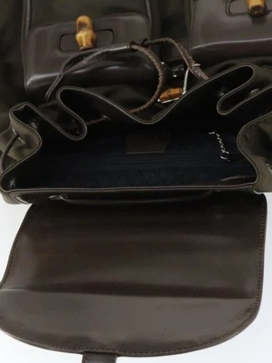 GUCCI Bamboo Backpack Nylon Dark Brown Silver